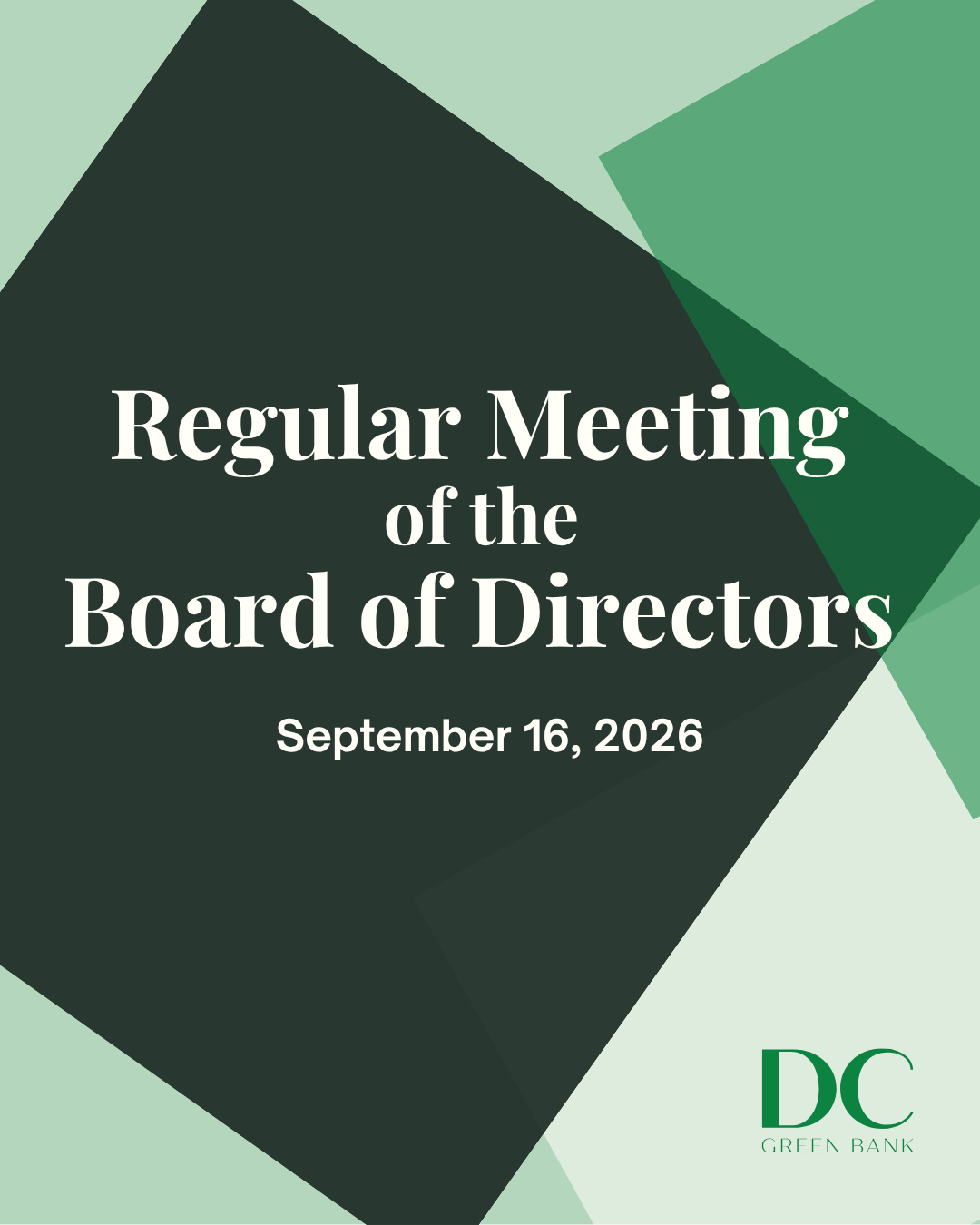 September 16, 2026: Regular Meeting Of The DC Green Bank Board Of Directors