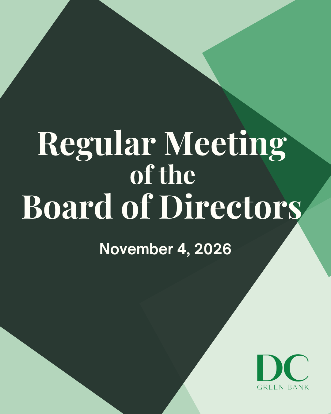 November 4, 2026: Regular Meeting Of The DC Green Bank Board Of Directors